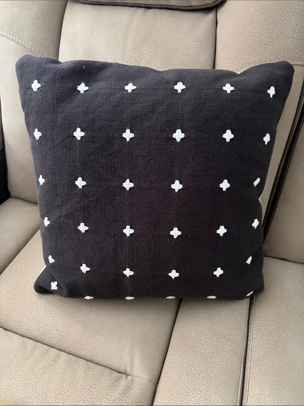 Threshold Black Pillow with White Embroidered Cross Dots